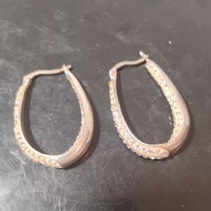 Vintage Brass JCM Malaysia Stamped Rhinestone Hoops